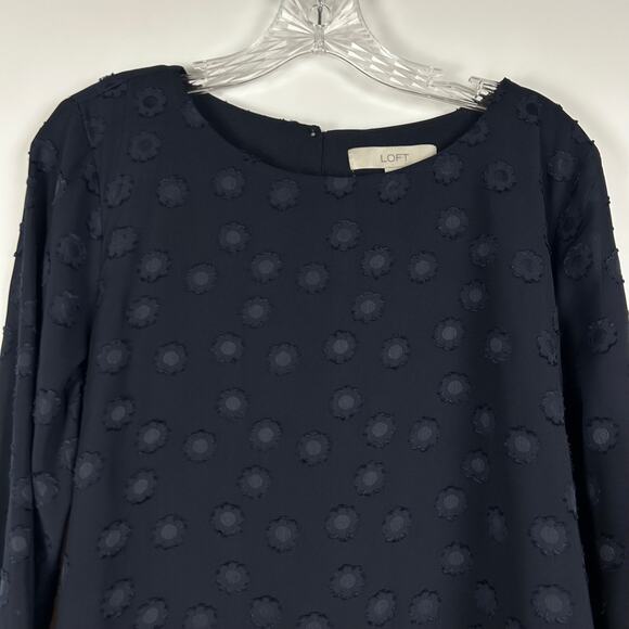 Loft Floral Swiss Dot Tie Blouse Light Weight Navy Blue Womens Size Small - Picture 4 of 11